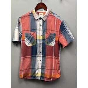 Levis Shirt Mens Medium Short Sleeve Western Button Front Red Blue Plaid Check‎